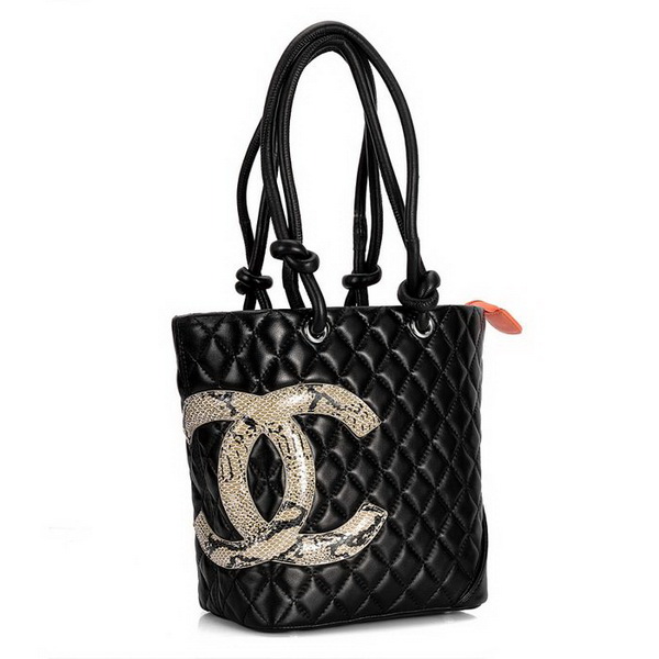 7A Discount Chanel Cambon Shoulder Bags 25167 Black-Snake Middle